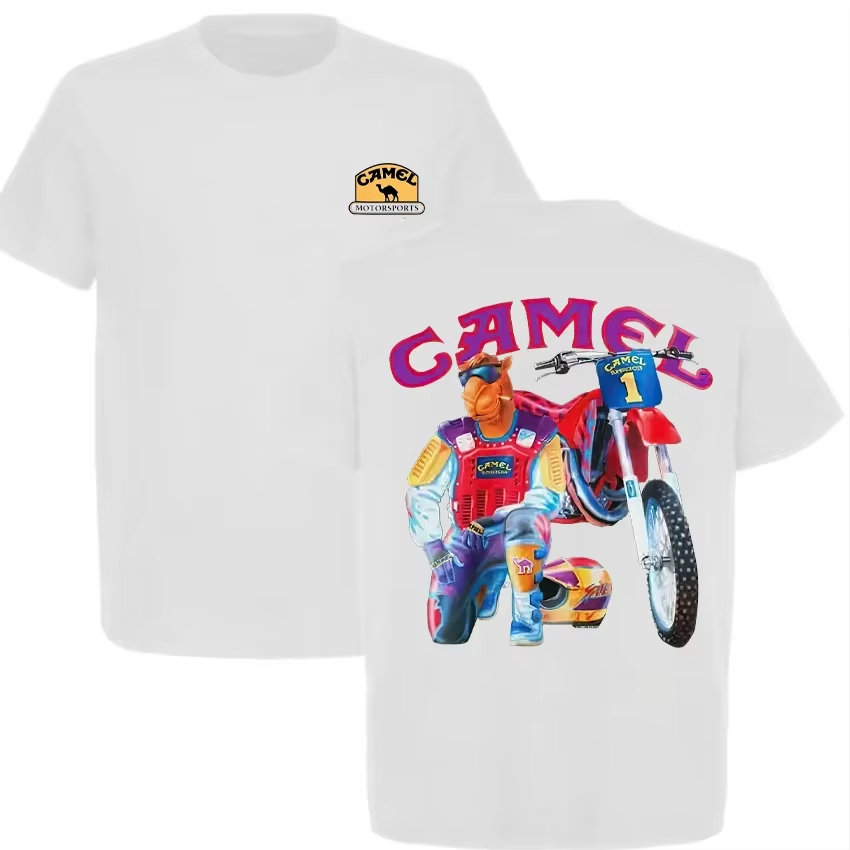 Off White Streetwear Brand - Wit vintage camel off-road motorfiets merk