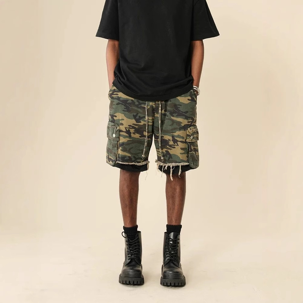 Streetwear Brand Pants - Amerikaanse streetwear raw-edge gewassen vintage camouflage