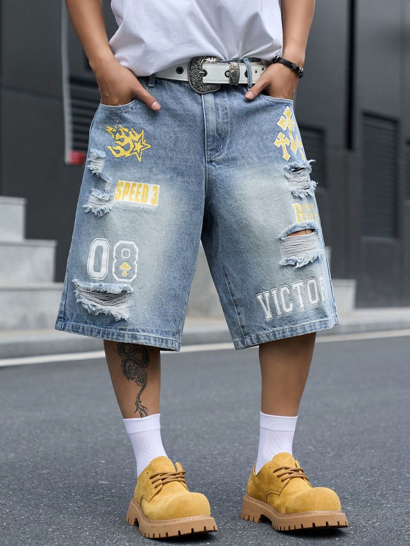 Streetwear Brand Pants - Loszittende denim bermudashorts voor heren, vintage